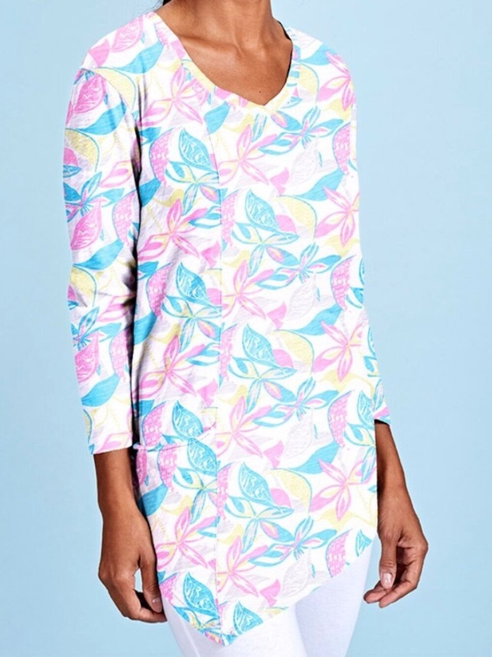 Fresh Produce Small White Ella Beachside Blooms lightweight cotton tunic top